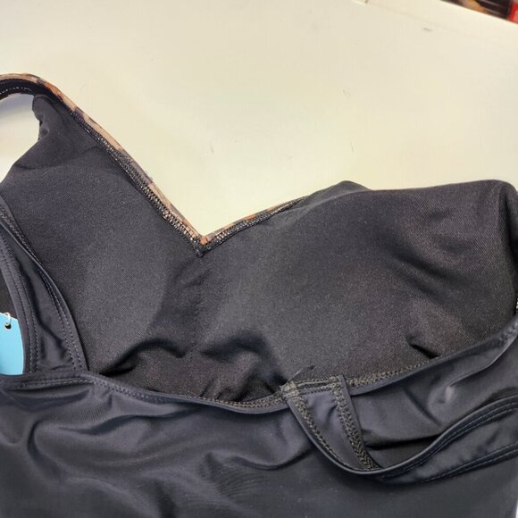 YONIQUE Modest Swimdress Built-In Bottom For Tummy Control-Black And Leopard - Picture 11 of 15